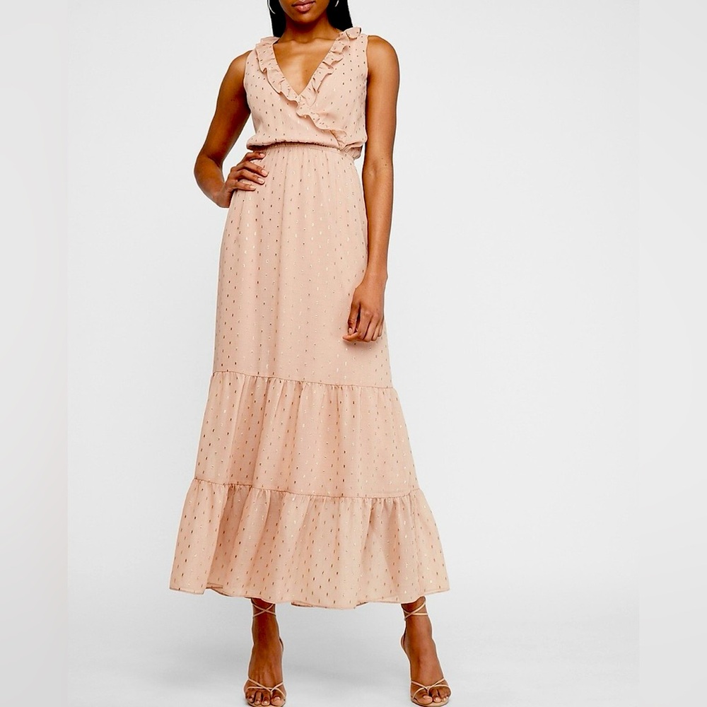 Express Gold Clip Dot Maxi Dress